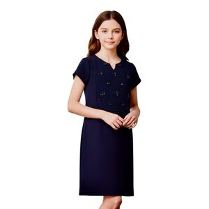 CREWCUTS J CREW 12 Navy Beaded Knit Sheath Dress R$89